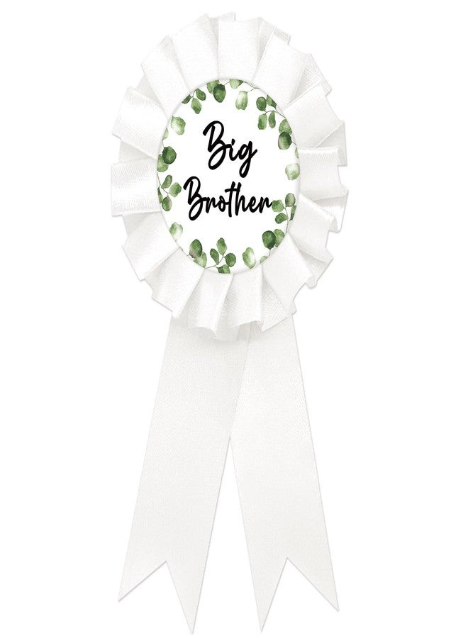 SUPERLUBY Eucalyptus Big Brother Tinplate Badge Pin, Greenery Brother to Be Pin, White Rosette Happy Birthday Boy Award Ribbon, Natural Baby Shower Party Decoration - Image 1